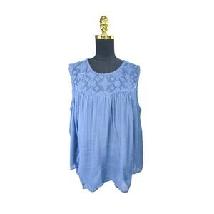 Style & Co Lace Yoke Sleeveless Boho Blouse in New Uniform Blue - Size XXL
